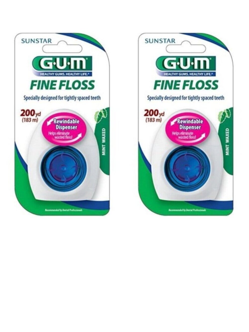 2 Pack GUM Fine Floss for Tightly Packed Teeth, Shred and Break Resistant
